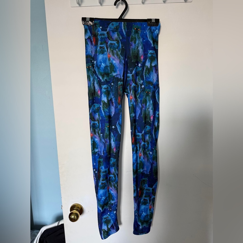 Blackmilk Blue Galaxy cat Print Leggings by Lora Zombie
